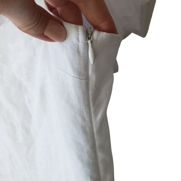 NEW Fanm Mon Giamba White Dress Embroidered Hem Tulle Puff Sleeve XXS - Picture 8 of 13